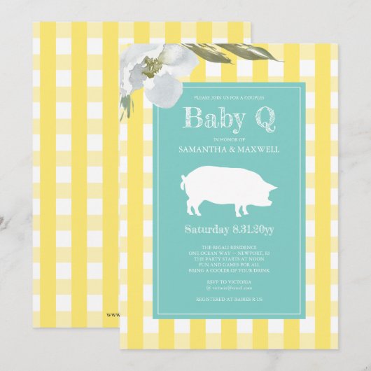Baby shower van Gingham en Pig Baby Q Kaart (Voorkant / Achterkant)