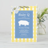Baby shower van Gingham en Pig Baby Q Kaart (Staand voorkant)