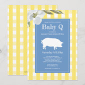 Baby shower van Gingham en Pig Baby Q Kaart (Voorkant / Achterkant)