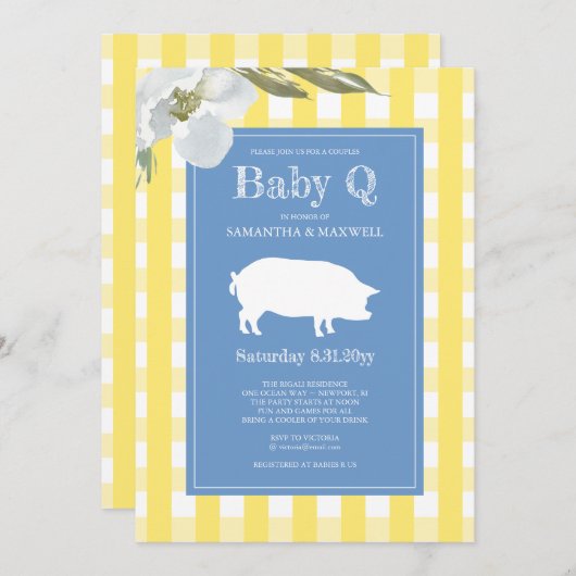 Baby shower van Gingham en Pig Baby Q Kaart (Voorkant / Achterkant)