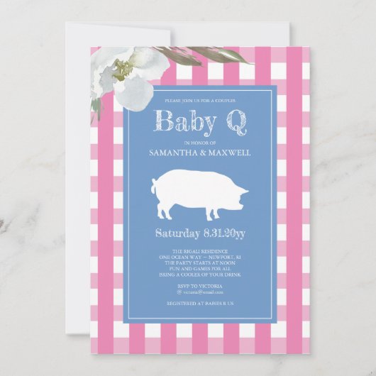 Baby shower van Gingham en Pig Baby Q Kaart (Voorkant)