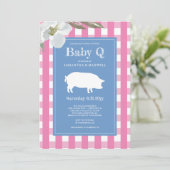 Baby shower van Gingham en Pig Baby Q Kaart (Staand voorkant)