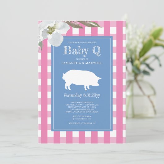 Baby shower van Gingham en Pig Baby Q Kaart (Staand voorkant)