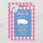 Baby shower van Gingham en Pig Baby Q Kaart (Voorkant / Achterkant)