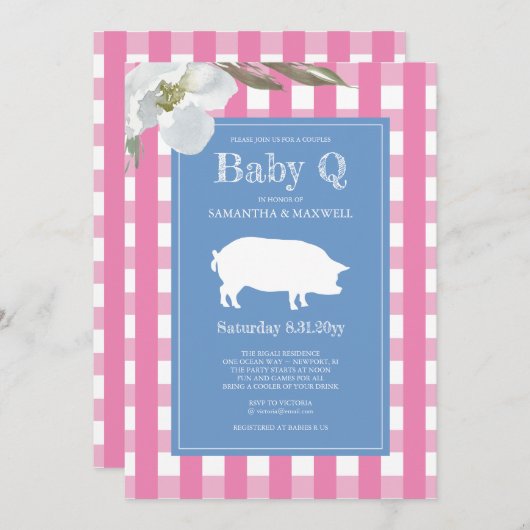 Baby shower van Gingham en Pig Baby Q Kaart (Voorkant / Achterkant)