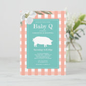 Baby shower van Gingham en Pig Baby Q Kaart (Staand voorkant)