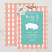 Baby shower van Gingham en Pig Baby Q Kaart (Voorkant / Achterkant)