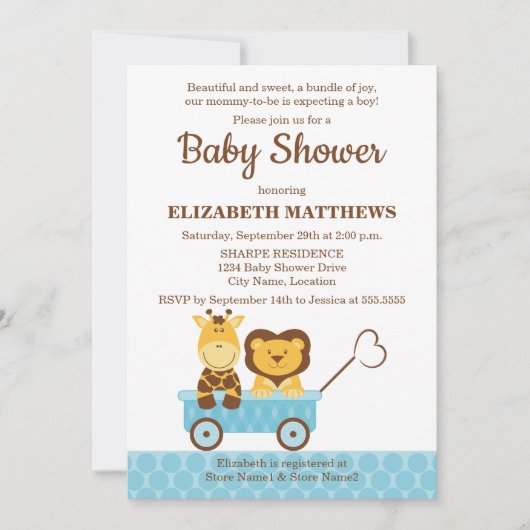Baby shower van Giraffe en leeuw Kaart (Voorkant)