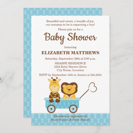 Baby shower van Giraffe en leeuw Kaart (Voorkant / Achterkant)