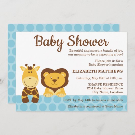 Baby shower van Giraffe- en luimvee Kaart (Voorkant / Achterkant)