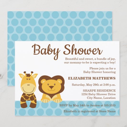 Baby shower van Giraffe- en luimvee Kaart (Voorkant / Achterkant)