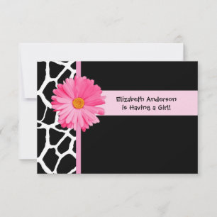 Baby shower van Girly Pink en Black Giraffe Kaart