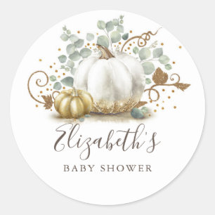 Baby shower van gouden Herfst en witte pompoen Ronde Sticker