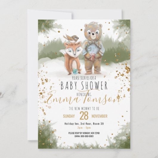Baby shower van goudglitter aankondiging (Voorkant)