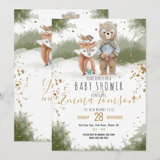 Baby shower van goudglitter aankondiging (Voorkant / Achterkant)