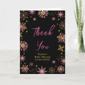 Baby shower van goudkleurige en roze snowflakes bedankkaart (Voorkant)