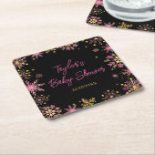 Baby shower van goudkleurige en roze snowflakes kartonnen onderzetters (Schuin)