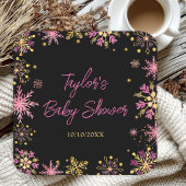Baby shower van goudkleurige en roze snowflakes kartonnen onderzetters