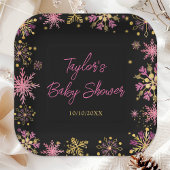 Baby shower van goudkleurige en roze snowflakes papieren bordje