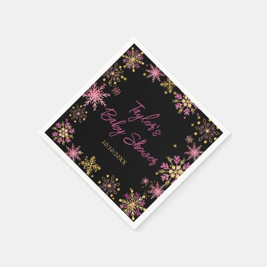 Baby shower van goudkleurige en roze snowflakes servet (Hoek)