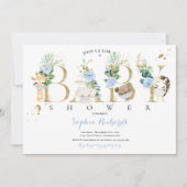 Baby shower van grauwe en goudhoudende dieren kaart (Voorkant)