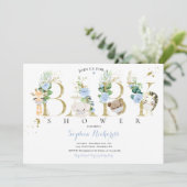 Baby shower van grauwe en goudhoudende dieren kaart (Staand voorkant)