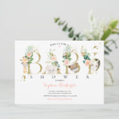 Baby shower van grauwe en goudveteranen kaart (Staand voorkant)