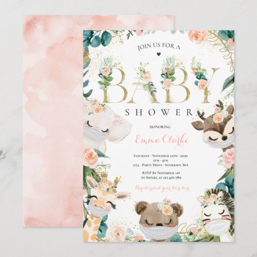 Baby shower van grauwe en goudveteranen kaart (Voorkant / Achterkant)