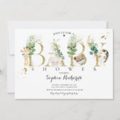 Baby shower van grauwe en goudveteranen kaart (Voorkant)