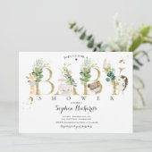 Baby shower van grauwe en goudveteranen kaart (Staand voorkant)