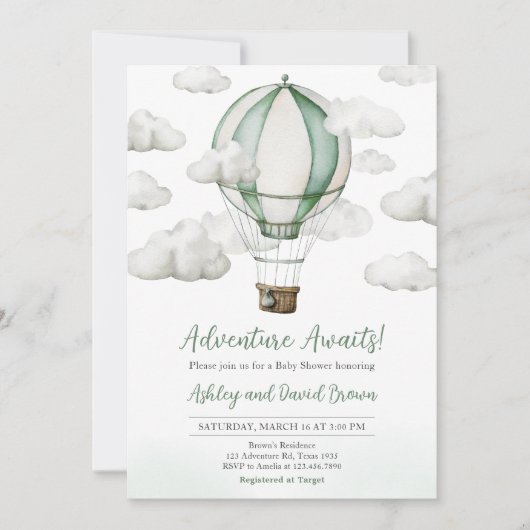 Baby shower van Green Hot Air Ballon Kaart (Voorkant)