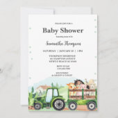 Baby shower van groene tractorboys voor landbouwhu kaart (Voorkant)