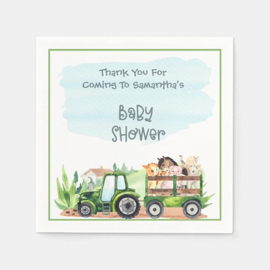 Baby shower van groene tractorboys voor landbouwhu servet (Voorkant)