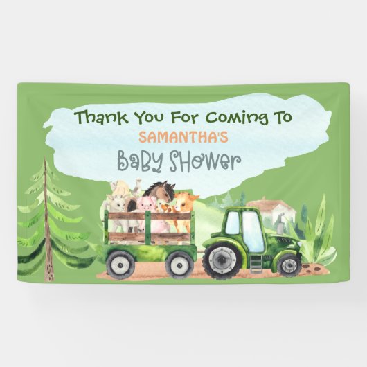 Baby shower van groene tractorboys voor landbouwhu spandoek (Horizontaal)
