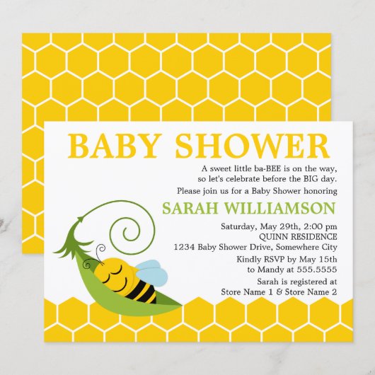 Baby shower van groothoekbijen kaart (Voorkant / Achterkant)