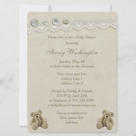 Baby shower van grote teddybear  kaart (Achterkant)