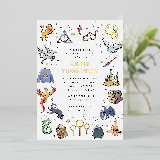 Baby shower van Harry Potter Icon Folie Uitnodiging (Staand Voorkant)