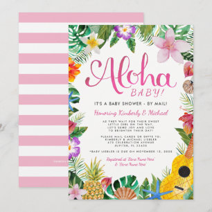 Baby shower van Hawaiian Luau per post   Roze Kaart