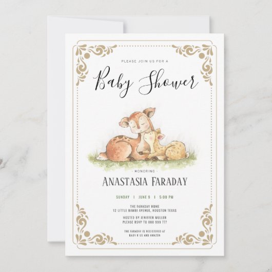 Baby shower van herten van bossen kaart (Voorkant)