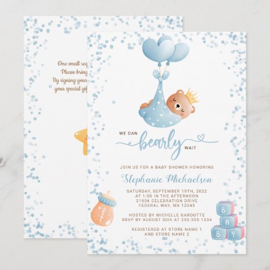 Baby shower van het Beer van de jongen met het Ver Kaart (Voorkant / Achterkant)