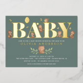 Baby shower van het Beer van groene honing Folie Uitnodiging (Voorkant)