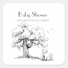 Baby shower van het Beer van het Zwarte en Witte W Vierkante Sticker