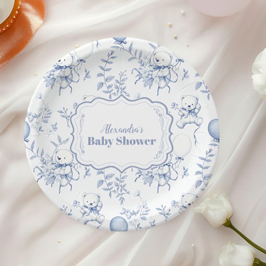 Baby shower van het Beer van Toile de Jouy Papieren Bordje