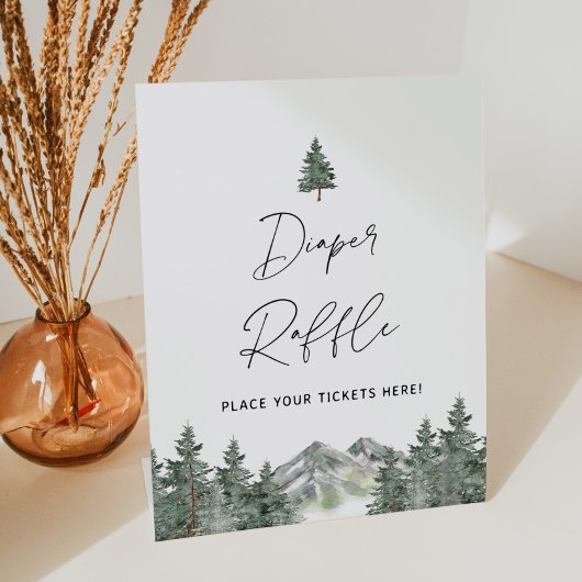 Baby shower van het bergbos Diaper Raffle Ticket Reclamebord Met Voetstuk