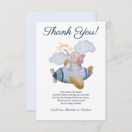 Baby shower van het blauw-boogvliegtuig bedankkaart