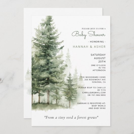 Baby shower van het bos van de etherische Waterver Kaart (Voorkant / Achterkant)