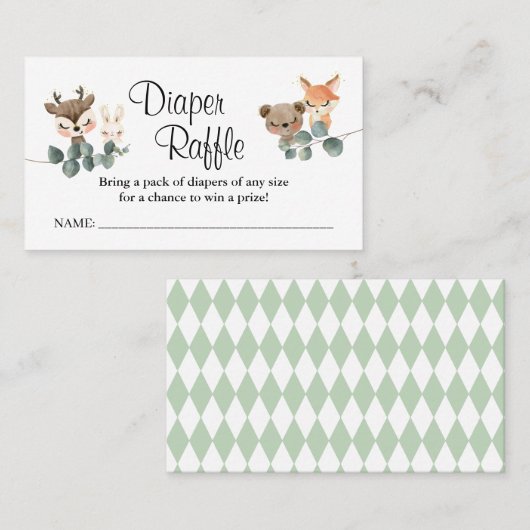 Baby shower van het buskaartje Woodland Diaper Plaatskaartje (Voorkant / Achterkant)