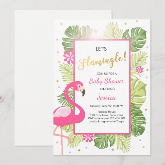 Baby shower van het Flamingo party Tropical luau Kaart (Voorkant / Achterkant)