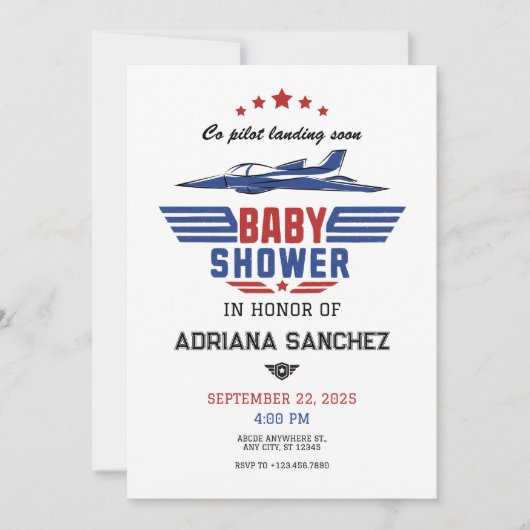 Baby shower van het gevechtsvliegtuig kaart (Voorkant)