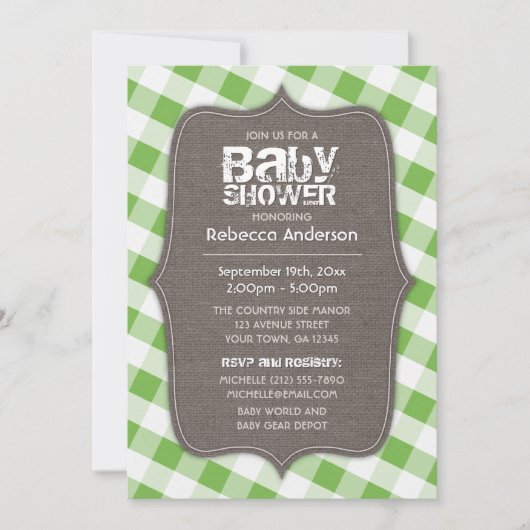 Baby shower van het groene en witte Gingham Canvas Kaart (Voorkant)